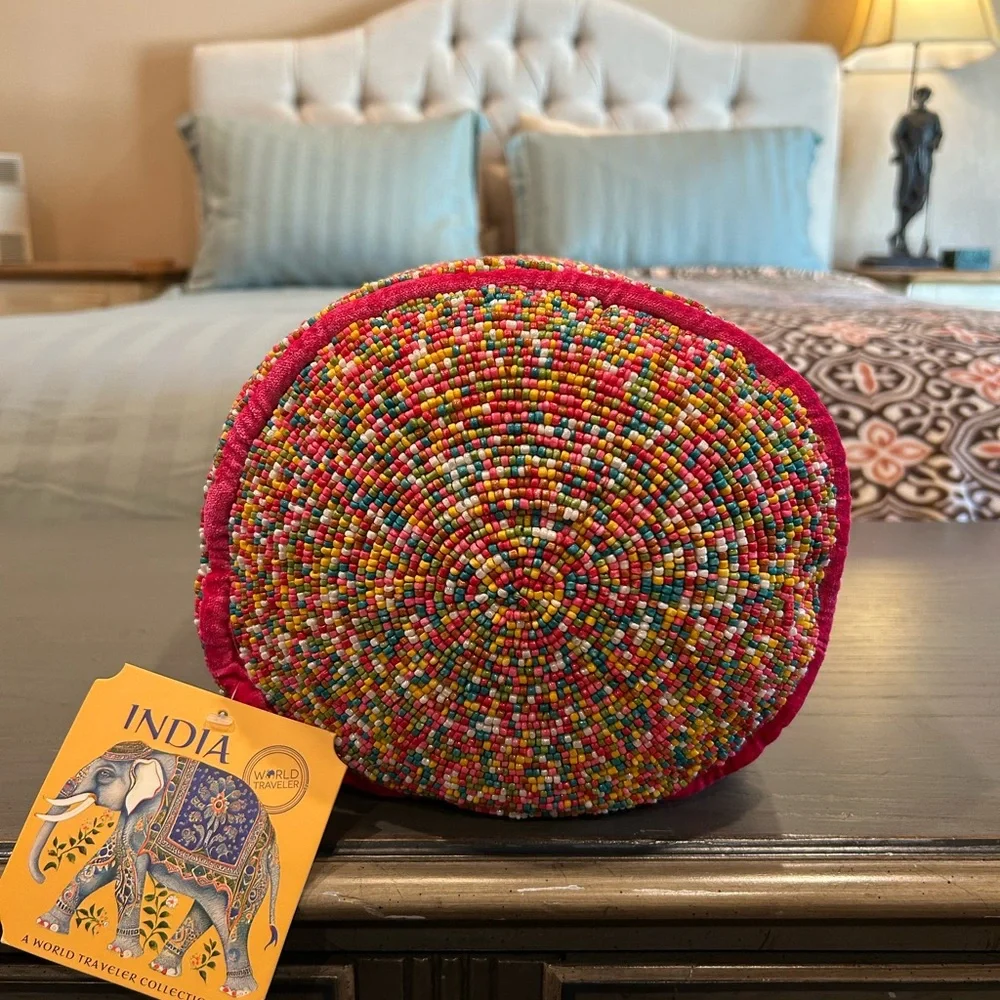 NWT India Colorful Beaded Pillow